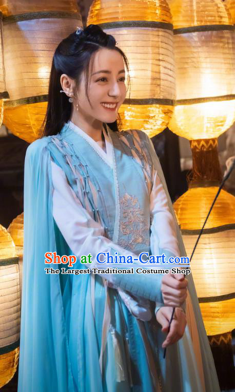 Chinese Xian Xia Demon Master Apparel TV Series The Blue Whisper Ji Yun He Garment Costumes Ancient Swordswoman Blue Dress Clothing