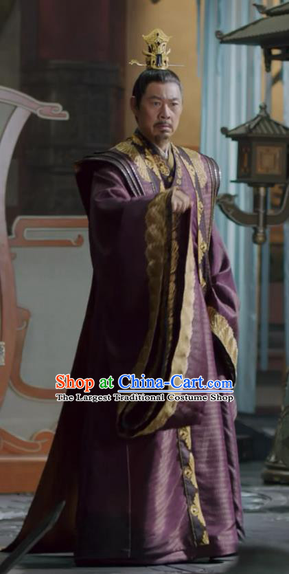 Chinese Ancient Royal King Purple Clothing TV Series Qie Shi Tian Xia Lord Replica Costumes