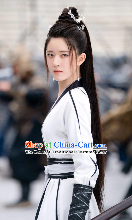 Chinese Ancient Swordswoman White Dress Clothing TV Series Qie Shi Tian Xia Queen Bai Feng Xi Replica Costumes