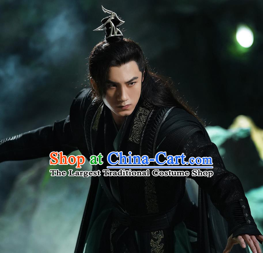 Chinese Young Lord Black Apparel Xian Xia TV Series The Blue Whisper Lin Hao Qing Garment Costumes Ancient Swordsman Clothing