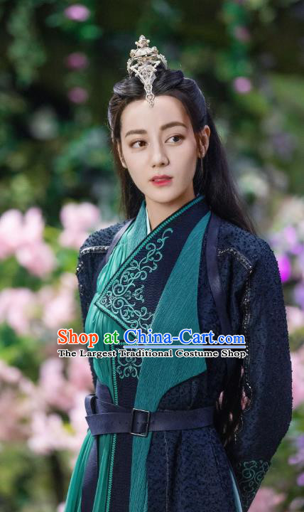 Chinese TV Series The Blue Whisper Ji Yun He Garment Costumes Ancient Swordswoman Dark Blue Dress Clothing Xian Xia Demon Master Apparel