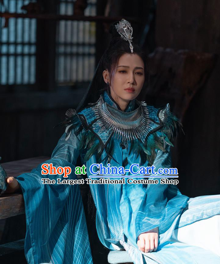 Chinese Ancient Fairy Blue Dress Clothing Xian Xia TV Series Apparel The Blue Whisper Qing Ji Feather Garment Costumes
