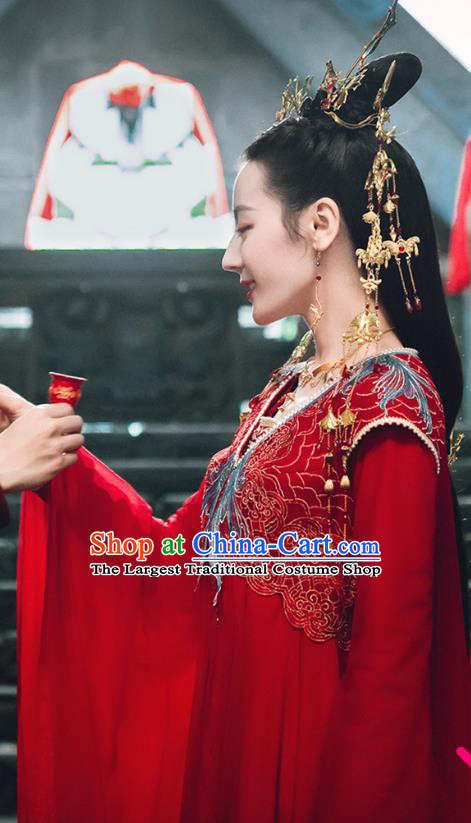 Chinese Xian Xia TV Series Wedding Dress Apparel The Blue Whisper Ji Yun He Red Garment Costumes Ancient Queen Clothing