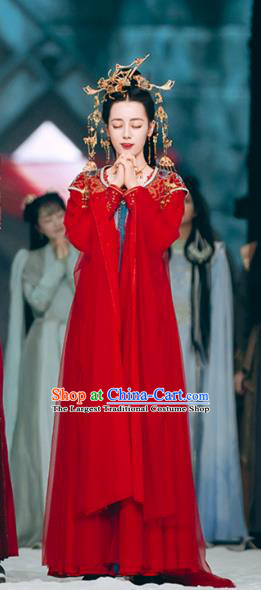 Chinese Xian Xia TV Series Wedding Dress Apparel The Blue Whisper Ji Yun He Red Garment Costumes Ancient Queen Clothing