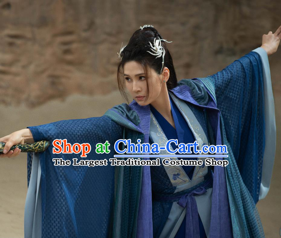 Chinese The Blue Whisper Qing Ji Garment Costumes Ancient Swordswoman Blue Clothing Xian Xia TV Series Fairy Dress Apparel