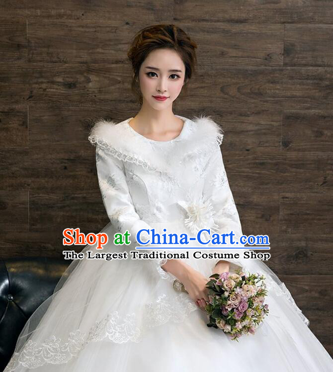 Bride Winter Wedding Dress Long Sleeve Dress Top Wedding Costume