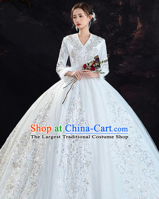 Bride Wedding Dress Top Winter Long Sleeve Dress Court Style Wedding Costume