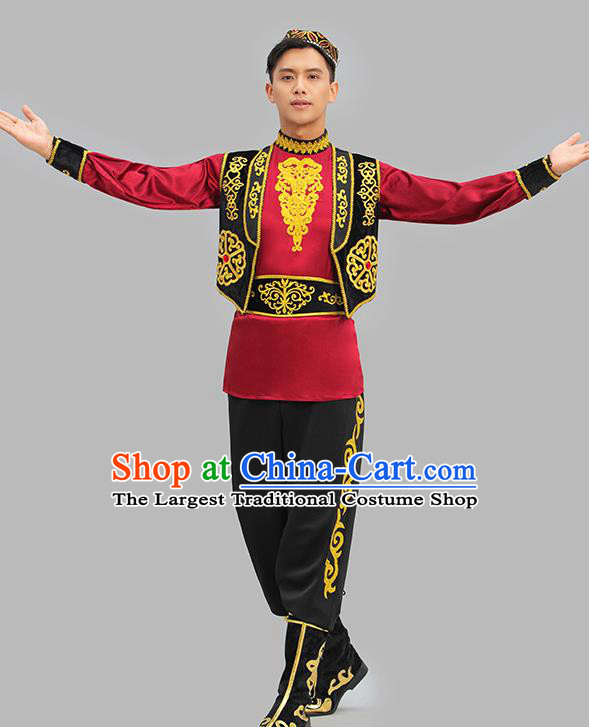 Chinese Ethnic Male Group Dance Clothing Xinjiang Dance Outfit Uyghur Nationality Dance Costume