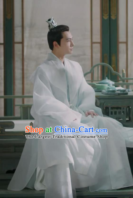 Chinese Ancient Young King White Clothing Wuxia TV Series Qie Shi Tian Xia Prince Feng Lan Xi Garment Costumes