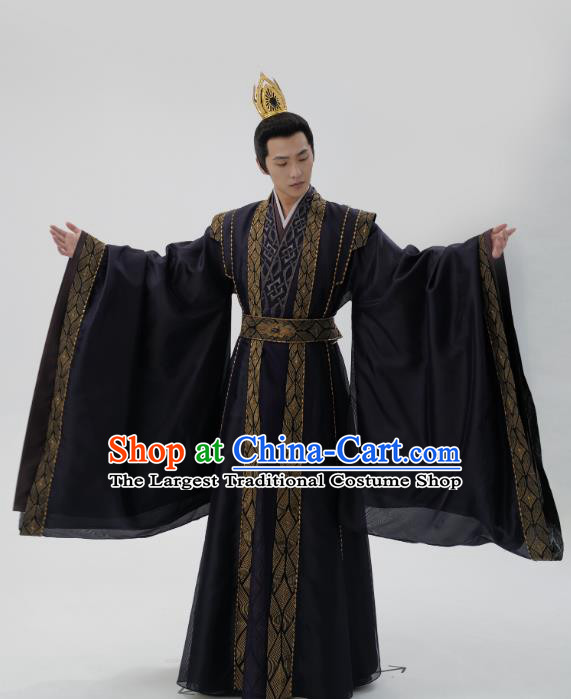 Chinese Wuxia King Black Dresses TV Series Qie Shi Tian Xia Feng Lan Xi Garment Costumes Ancient Royal Prince Clothing