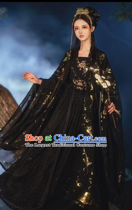 Chinese Traditional Garment Costumes Ancient Princess Hanfu Clothing Tang Dynasty Black Ruqun Dresses