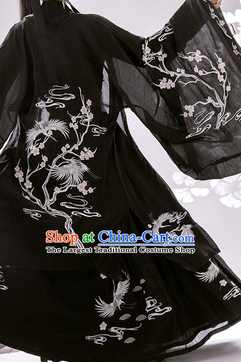 Chinese Tang Dynasty Embroidered Ruqun Black Dresses Traditional Garment Costumes Ancient Princess Hanfu Clothing