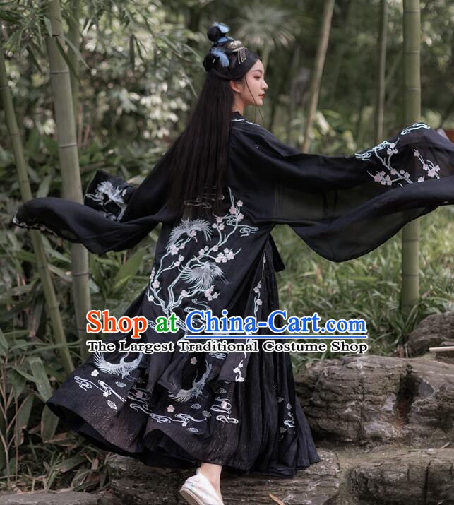 Chinese Tang Dynasty Embroidered Ruqun Black Dresses Traditional Garment Costumes Ancient Princess Hanfu Clothing