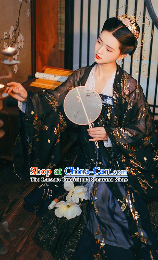 Chinese Ancient Princess Hanfu Clothing Tang Dynasty Ruqun Black Dresses Traditional Garment Costumes