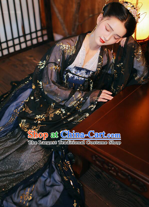 Chinese Ancient Princess Hanfu Clothing Tang Dynasty Ruqun Black Dresses Traditional Garment Costumes