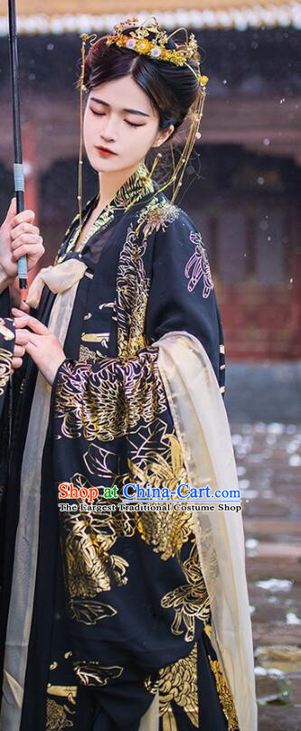 Chinese Ancient Fairy Garment Costumes Tang Dynasty Princess Black Ruqun Dresses Traditional Hanfu Clothing