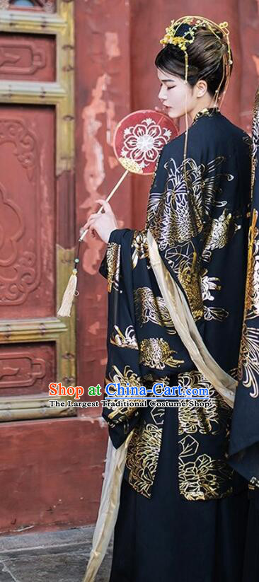 Chinese Ancient Fairy Garment Costumes Tang Dynasty Princess Black Ruqun Dresses Traditional Hanfu Clothing