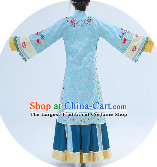 Chinese Late Qing Dynasty Young Mistress Garment Costumes Ancient Young Woman Clothing Traditional Blue Dress