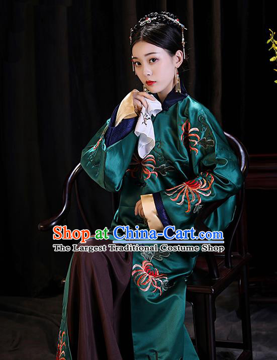 Chinese TV Series Story of Yanxi Palace Gao Ning Xin Green Dress Qing Dynasty Court Woman Garment Costumes Ancient Imperial Consort Clothing