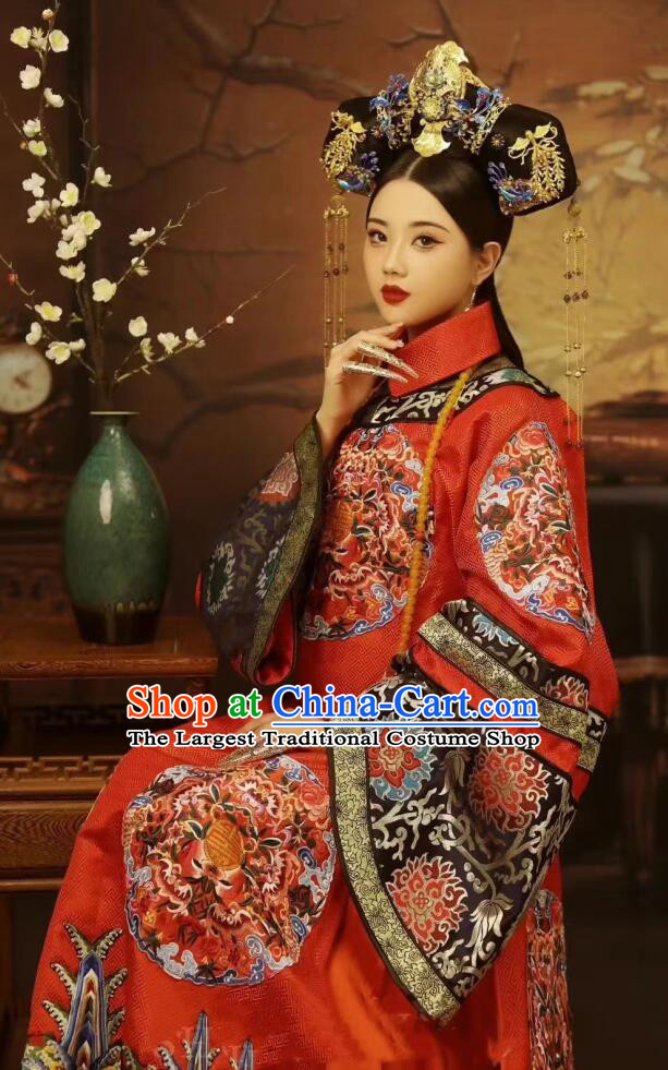 Chinese Ancient Empress Red Dresses Traditional Wedding Clothing Qing Dynasty Imperial Consort Garment Costumes