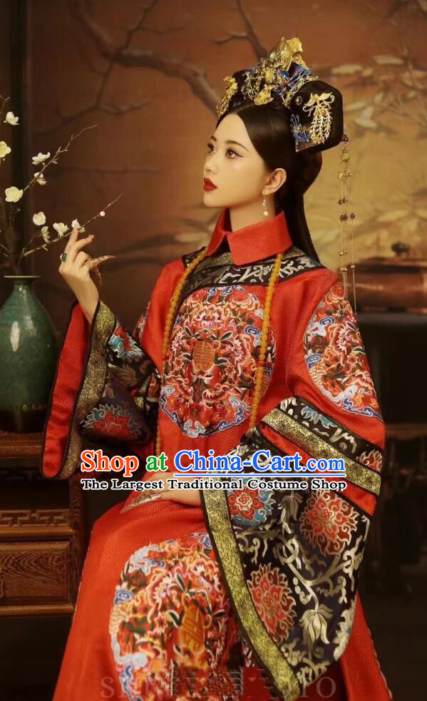 Chinese Ancient Empress Red Dresses Traditional Wedding Clothing Qing Dynasty Imperial Consort Garment Costumes