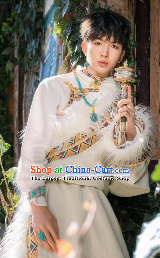 Chinese Ethnic Stage Performance Garment Costume Zang Nationality Male Clothing Tibetan Festival Apparel