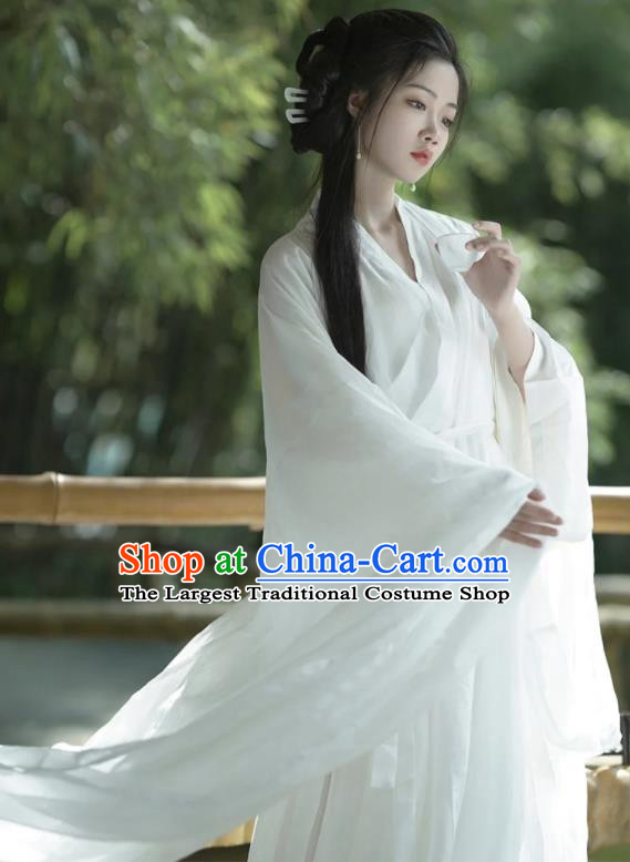 Chinese Traditional Hanfu Dress Jin Dynasty Young Lady Garment Costume Ancient Goddess White Clothing