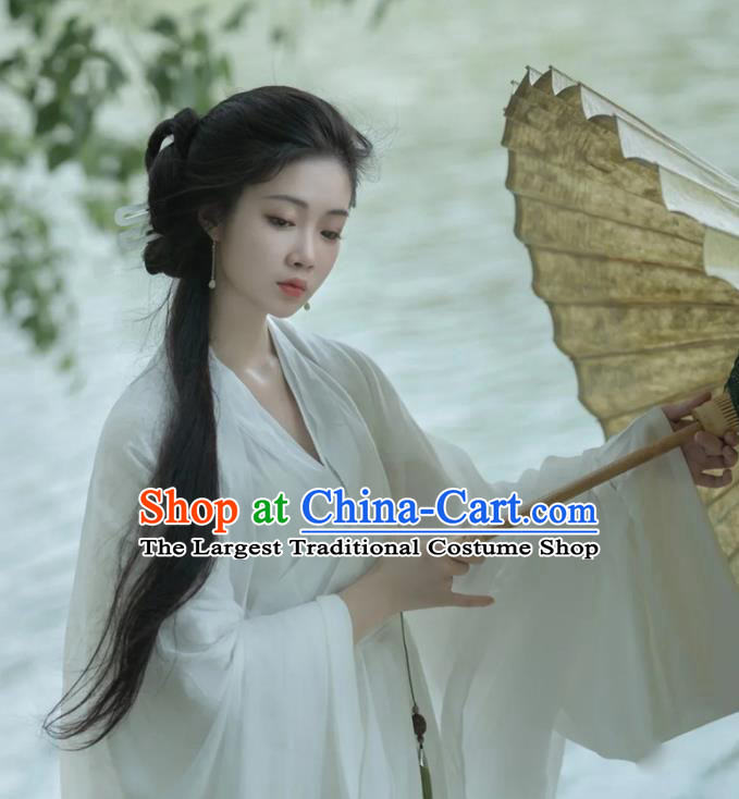 Chinese Traditional Hanfu Dress Jin Dynasty Young Lady Garment Costume Ancient Goddess White Clothing