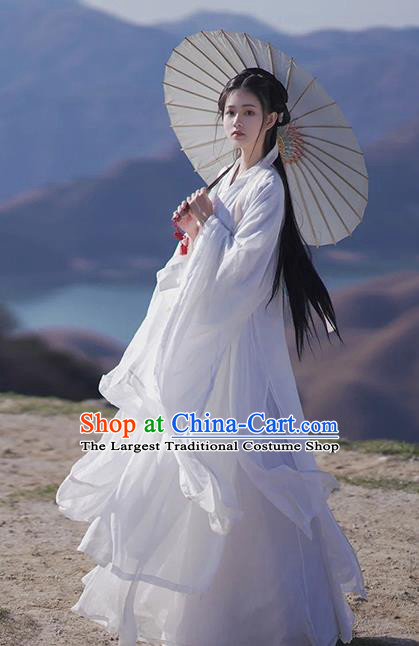 Chinese Jin Dynasty Young Lady Garment Costumes Ancient Princess Clothing Traditional White Hanfu Dress