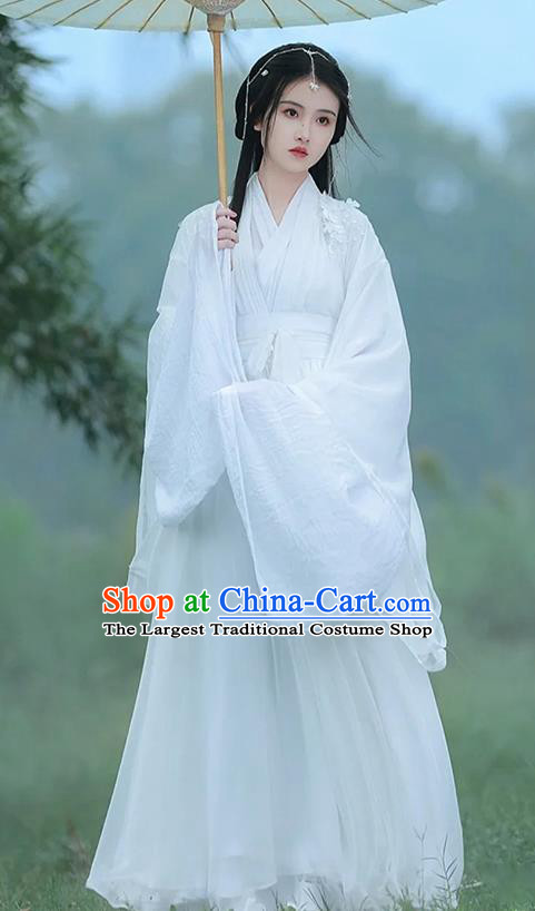 Chinese Ancient Fairy Clothing Traditional White Hanfu Dress Jin Dynasty Princess Garment Costumes