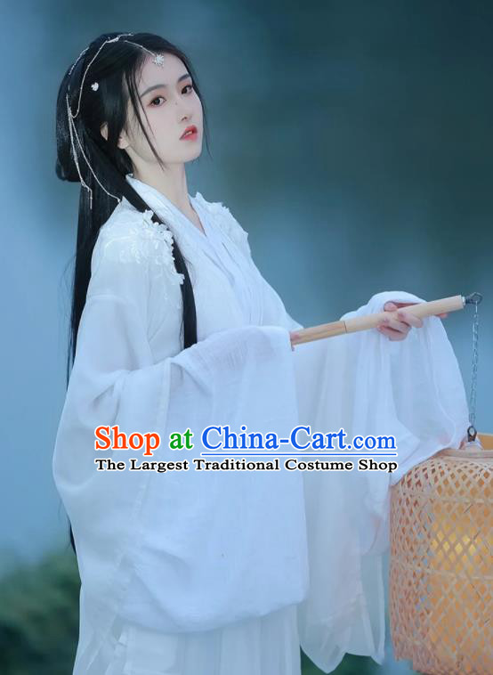 Chinese Ancient Fairy Clothing Traditional White Hanfu Dress Jin Dynasty Princess Garment Costumes
