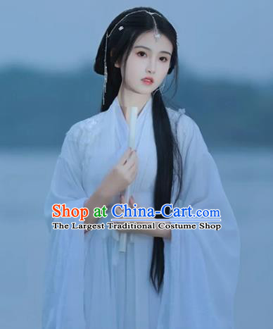 Chinese Ancient Fairy Clothing Traditional White Hanfu Dress Jin Dynasty Princess Garment Costumes