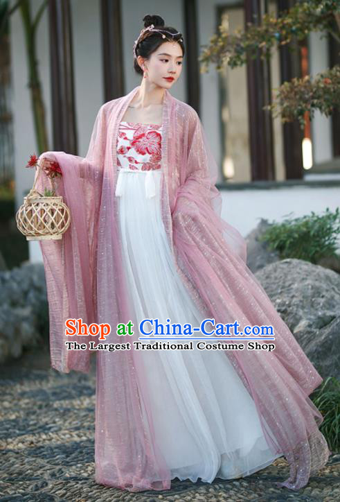 Chinese Tang Dynasty Princess Garment Costumes Ancient Goddess Clothing Traditional Pink Hanfu Dress
