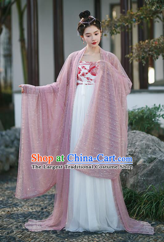 Chinese Tang Dynasty Princess Garment Costumes Ancient Goddess Clothing Traditional Pink Hanfu Dress