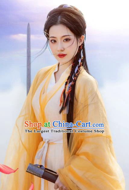 Chinese Traditional Yellow Hanfu Dress Jin Dynasty Swordsman Garment Costumes Ancient Goddess Clothing