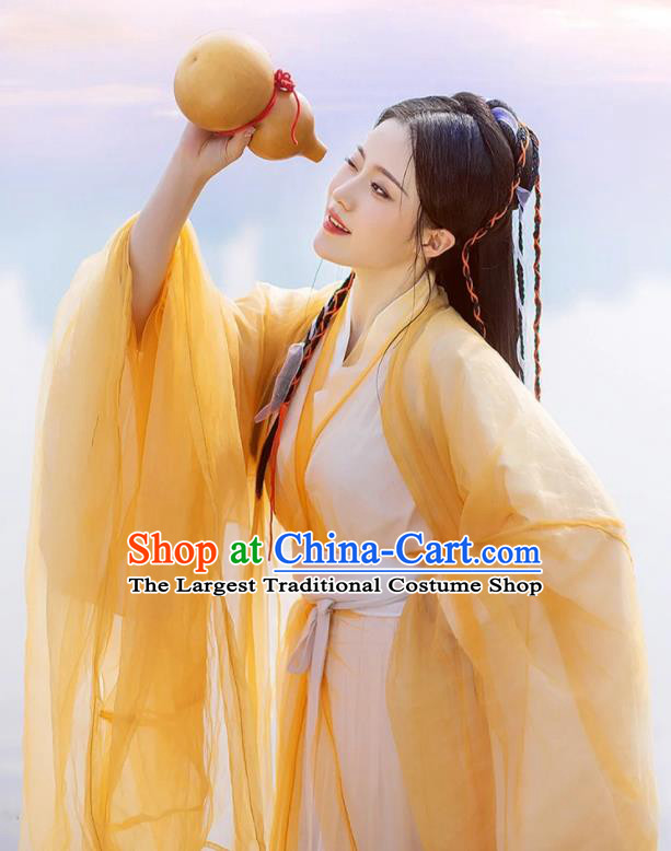 Chinese Traditional Yellow Hanfu Dress Jin Dynasty Swordsman Garment Costumes Ancient Goddess Clothing
