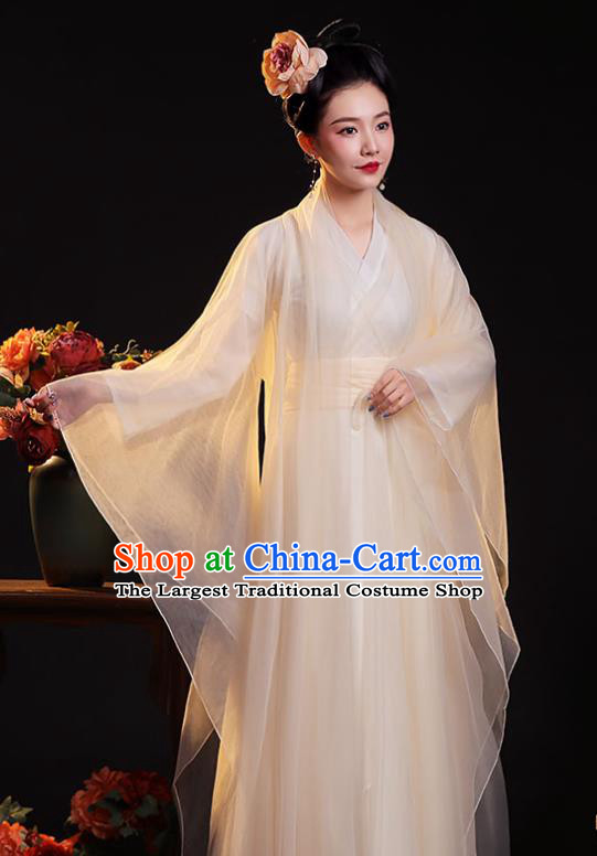 Chinese Ancient Princess Clothing Tang Dynasty Noble Woman Beige Dress TV Series Imperial Consort Garment Costumes