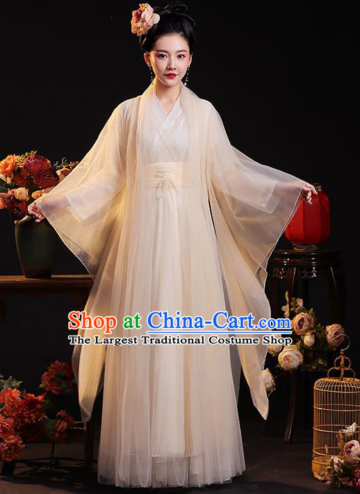 Chinese Ancient Princess Clothing Tang Dynasty Noble Woman Beige Dress TV Series Imperial Consort Garment Costumes