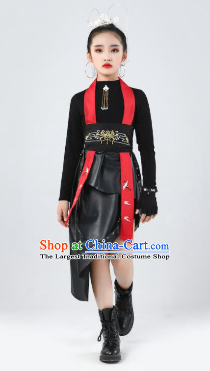 Children Girls Stage Show Clothing Fashion Catwalks Black Outfit Modern Fancywork Garment Costume