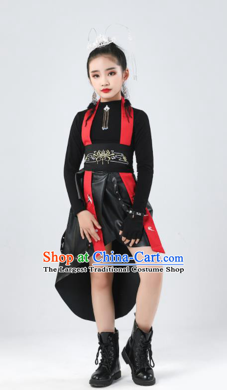 Children Girls Stage Show Clothing Fashion Catwalks Black Outfit Modern Fancywork Garment Costume