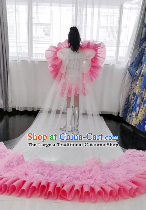 Girls Stage Show Clothing Children Fashion Catwalks Pink Feather Outfit Modern Fancywork Garment Costume