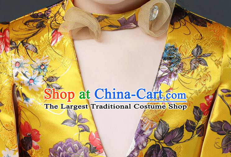 Girls Modern Fancywork Garment Costume Stage Show Clothing Children Fashion Catwalks Golden Suit