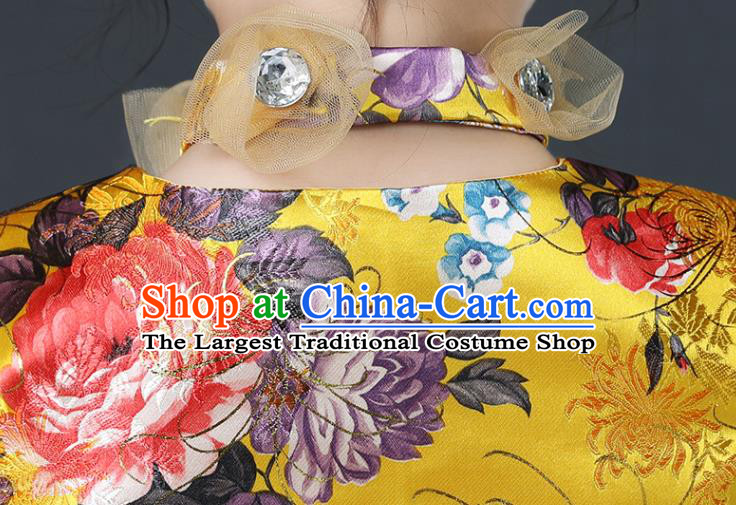 Girls Modern Fancywork Garment Costume Stage Show Clothing Children Fashion Catwalks Golden Suit
