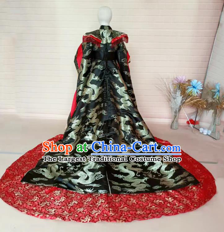 Chinese Children Fashion Catwalks Black Dress Girls Modern Fancywork Garment Costume Stage Show Oriental Beauty Clothing