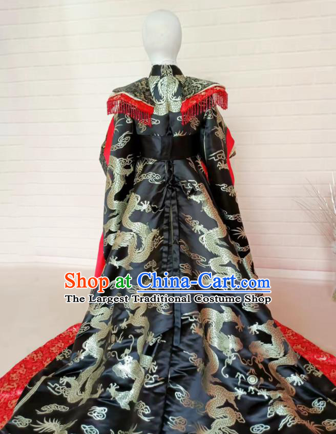 Chinese Children Fashion Catwalks Black Dress Girls Modern Fancywork Garment Costume Stage Show Oriental Beauty Clothing