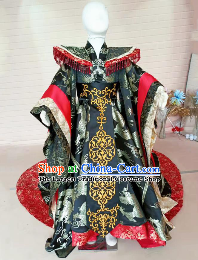 Chinese Children Fashion Catwalks Black Dress Girls Modern Fancywork Garment Costume Stage Show Oriental Beauty Clothing