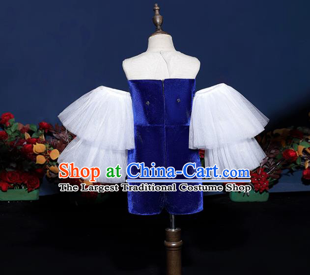 Girls Modern Fancywork Garment Costume Modern Show Clothing Children Fashion Catwalks Royal Blue Velvet Dress
