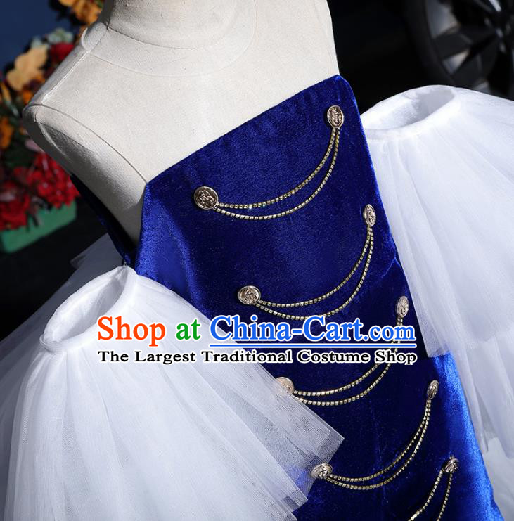 Girls Modern Fancywork Garment Costume Modern Show Clothing Children Fashion Catwalks Royal Blue Velvet Dress