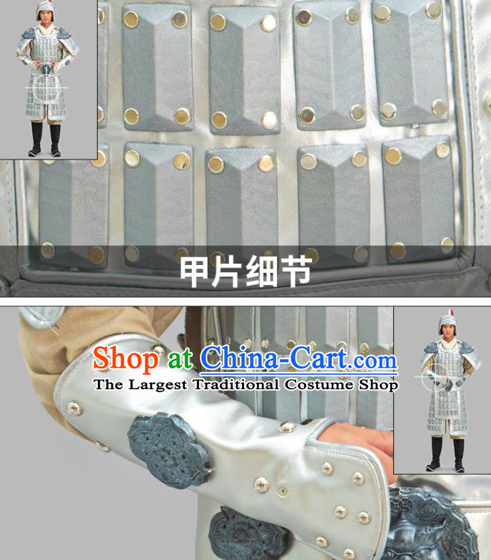 Chinese Ancient General Clothing Three Kingdoms Period Yue Fei Garment Costumes Traditional Argenta Armor and Helmet Complete Set