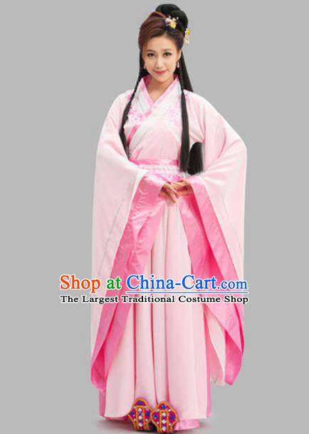 Chinese Ancient Goddess Clothing Han Dynasty Princess Garment Costumes Traditional Pink Hanfu Dress